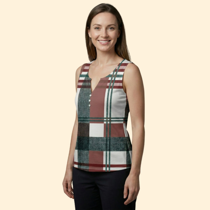 Women's Plaid Button Tank