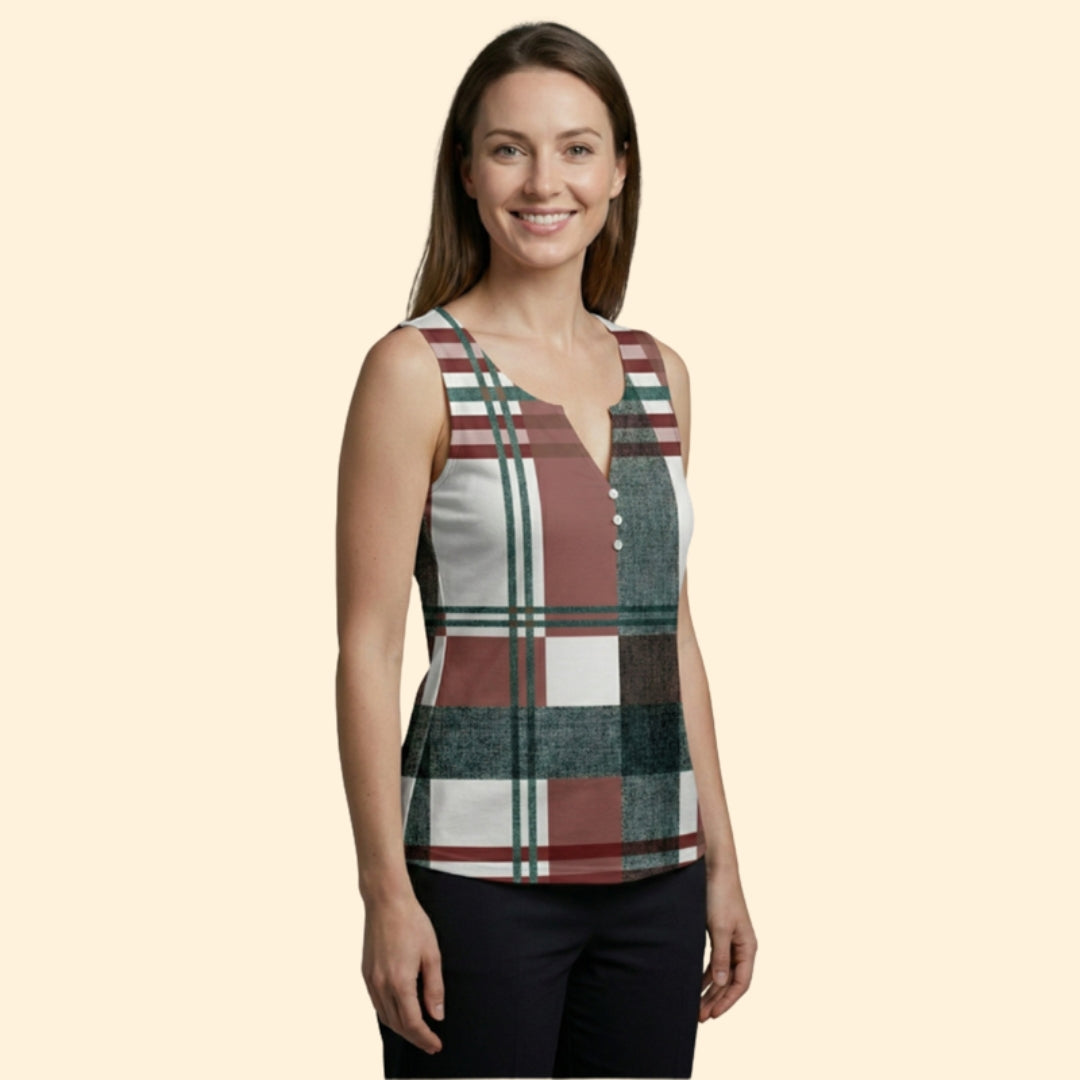 Women's Plaid Button Tank