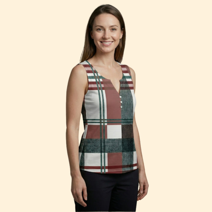 Women's Plaid Button Tank