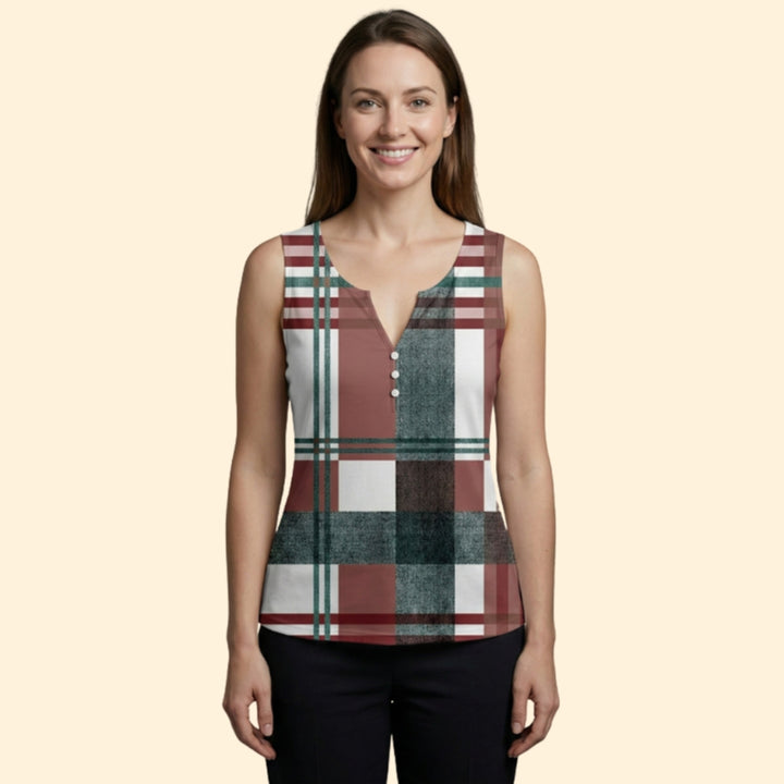 Women's Plaid Button Tank