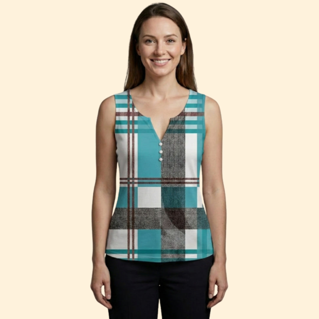 Women's Plaid Button Tank