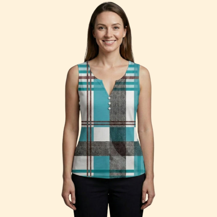 Women's Plaid Button Tank