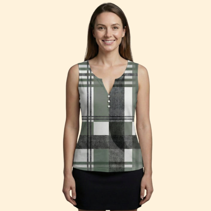 Women's Plaid Button Tank
