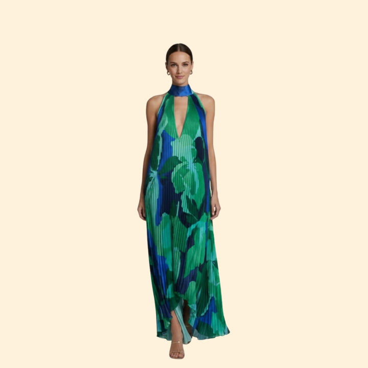Women's Pleated Floral Maxi Dress