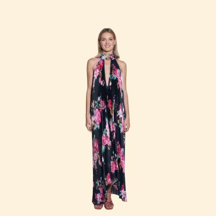 Women's Pleated Floral Maxi Dress