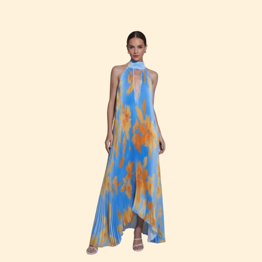 Women's Pleated Floral Maxi Dress