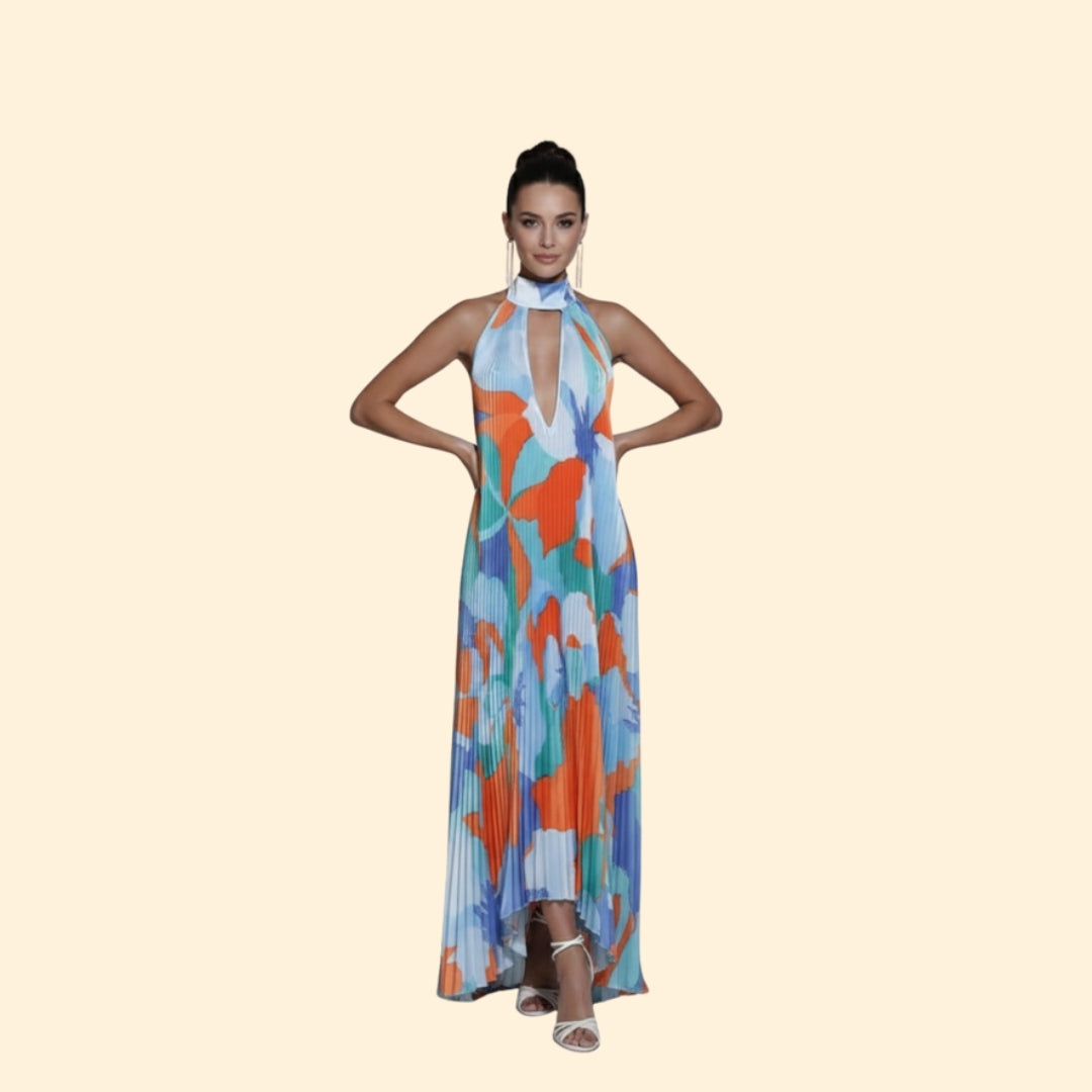 Women's Pleated Floral Maxi Dress