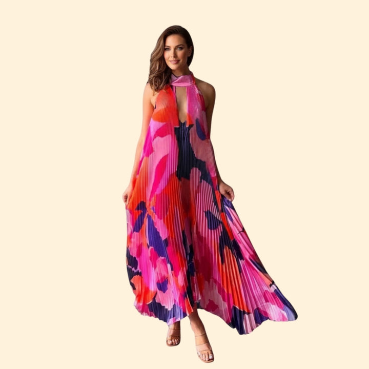 Women's Pleated Floral Maxi Dress