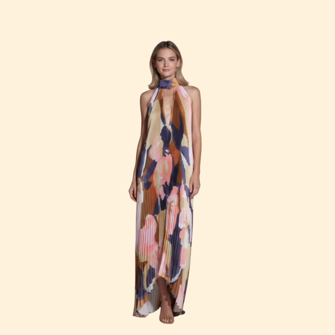 Women's Pleated Floral Maxi Dress
