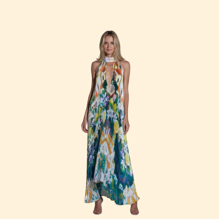 Women's Pleated Floral Maxi Dress