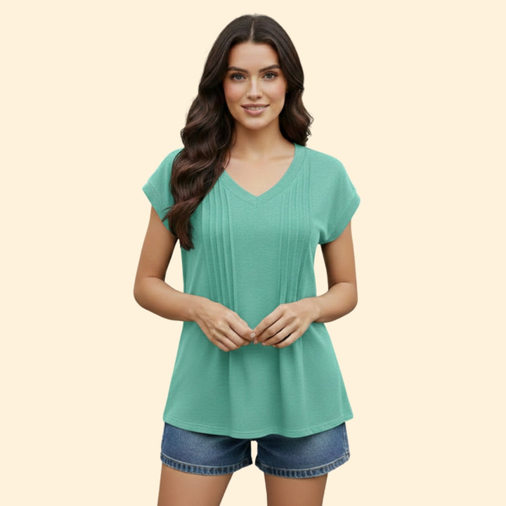 Women's Pleated V-Neck Top