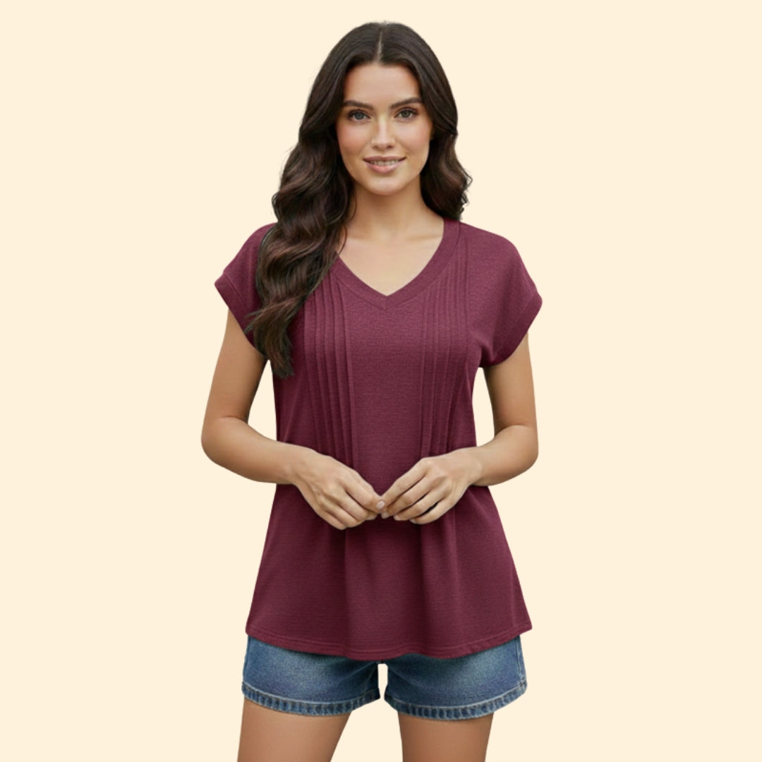 Women's Pleated V-Neck Top
