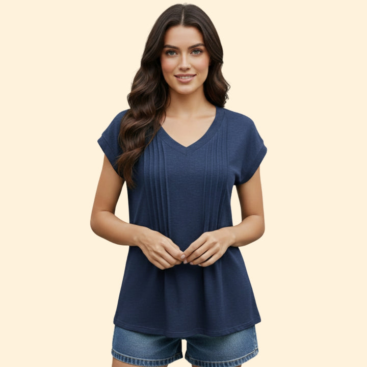 Women's Pleated V-Neck Top