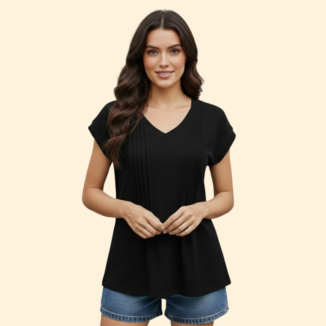 Women's Pleated V-Neck Top
