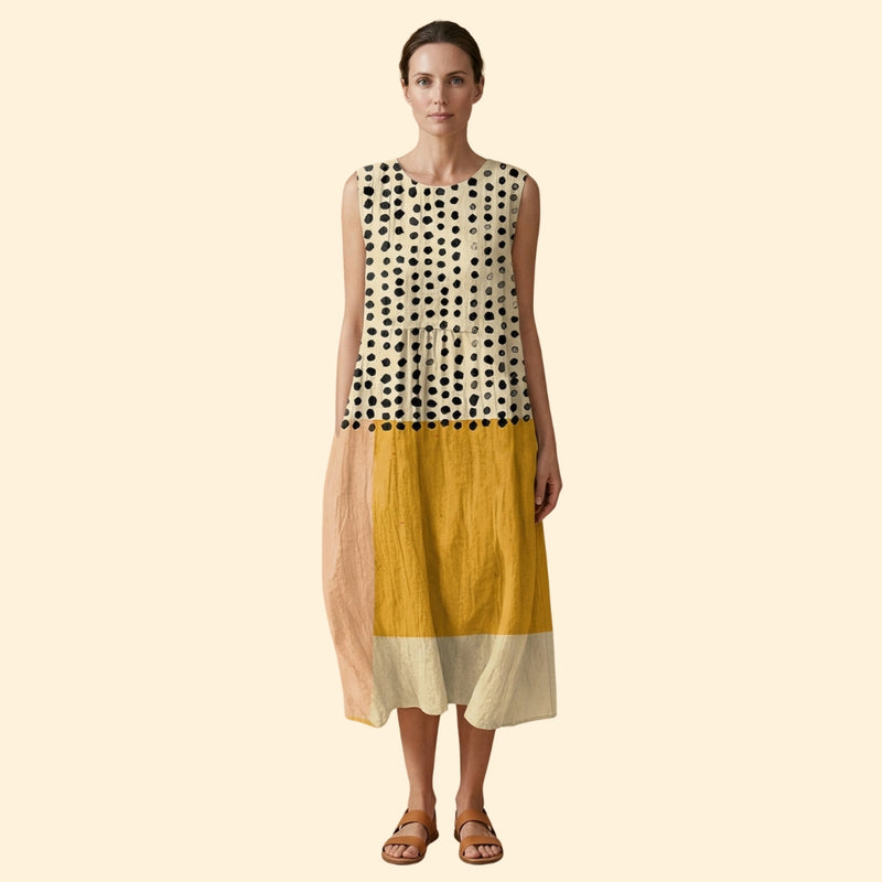 Women's Polka Colorblock Midi Dress