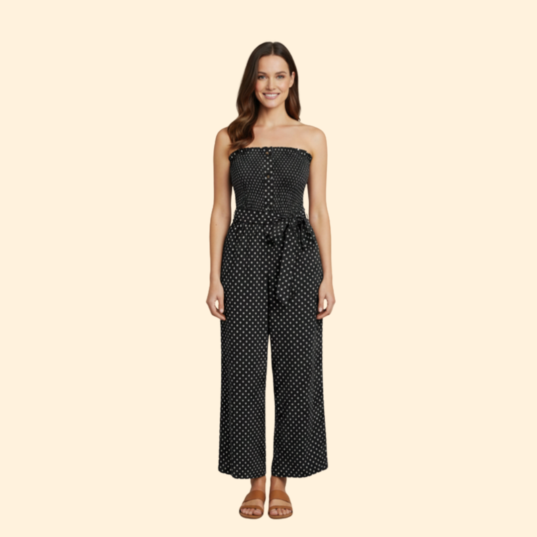 Women's Polka Dot Strapless Jumpsuit