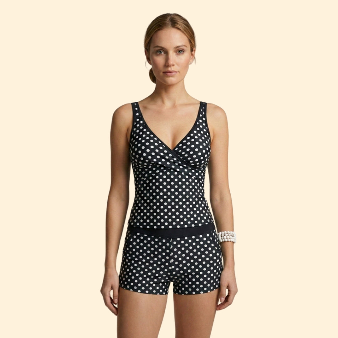 Women's Polka Dot Tankini Set with Matching Shorts