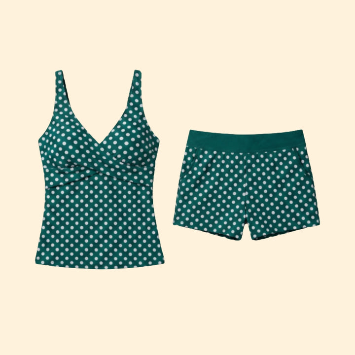 Women's Polka Dot Tankini Set with Matching Shorts