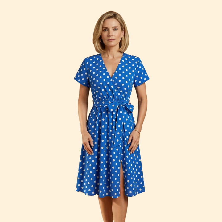 Women's Polka Dot V-Neck Midi Dress