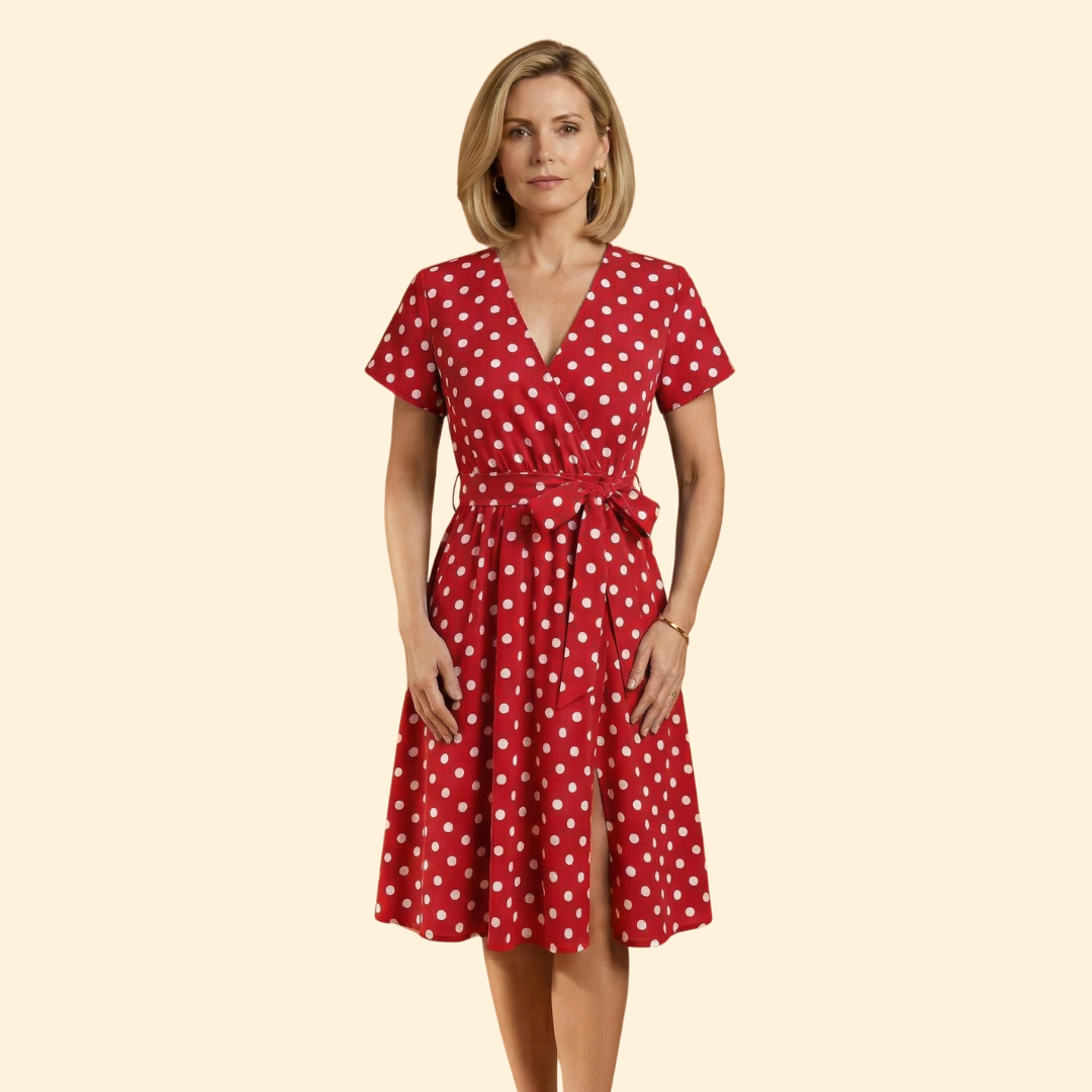 Women's Polka Dot V-Neck Midi Dress