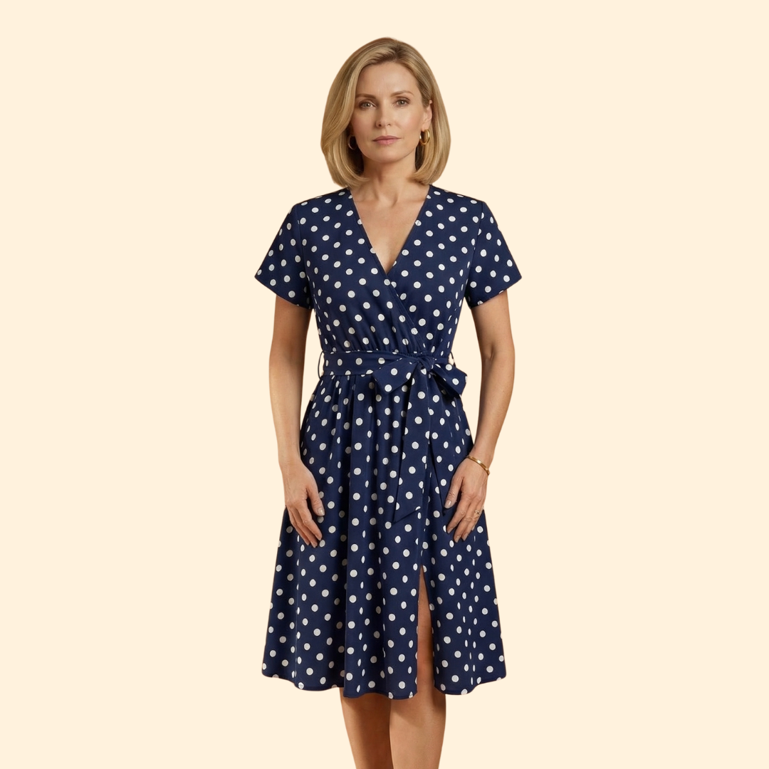 Women's Polka Dot V-Neck Midi Dress