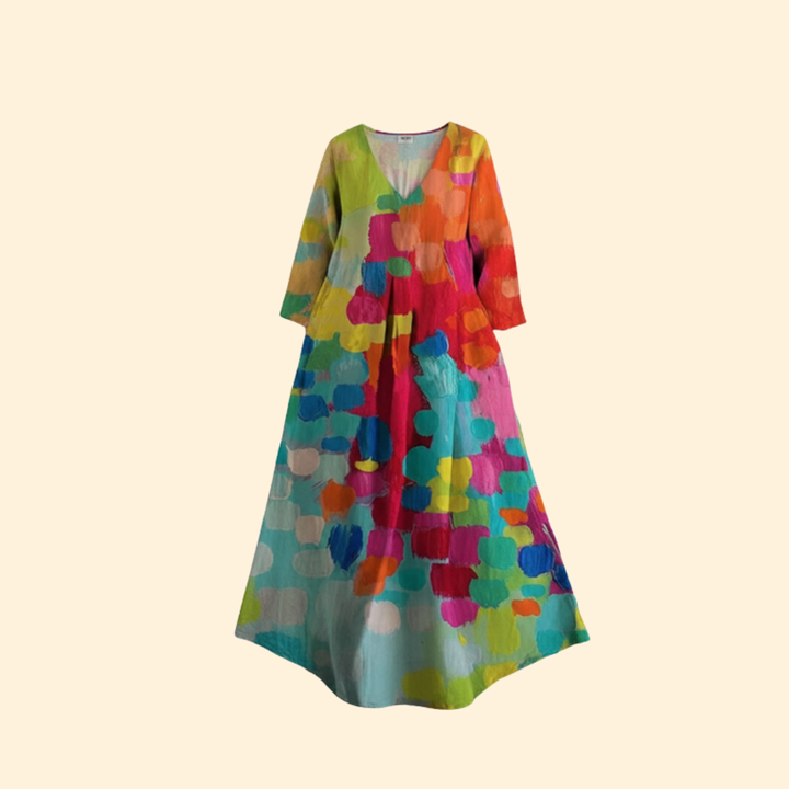 Women's Print Midi Dress with V-Neck