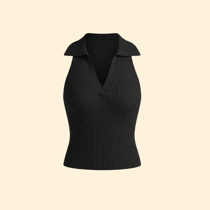 Women’s Ribbed Collared Sleeveless Top