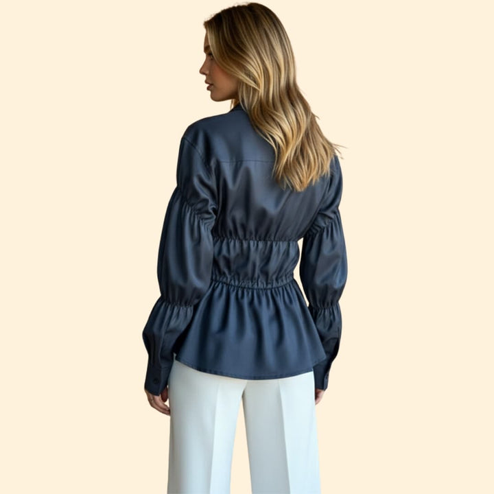 Women's Ruched Waist Button-Down Shirt