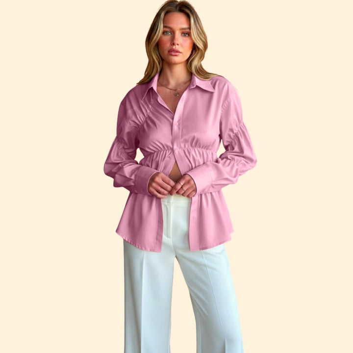 Women's Ruched Waist Button-Down Shirt
