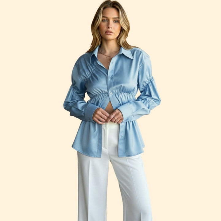 Women's Ruched Waist Button-Down Shirt
