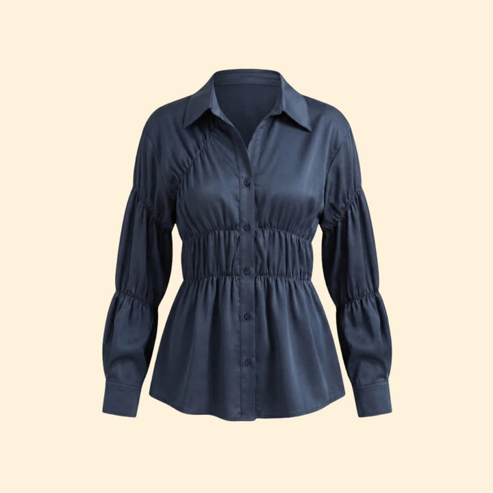 Women's Ruched Waist Button-Down Shirt