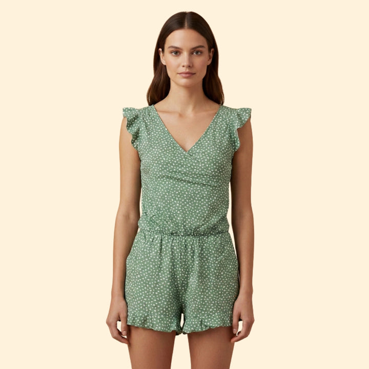 Women's Ruffled Twist-Front Romper