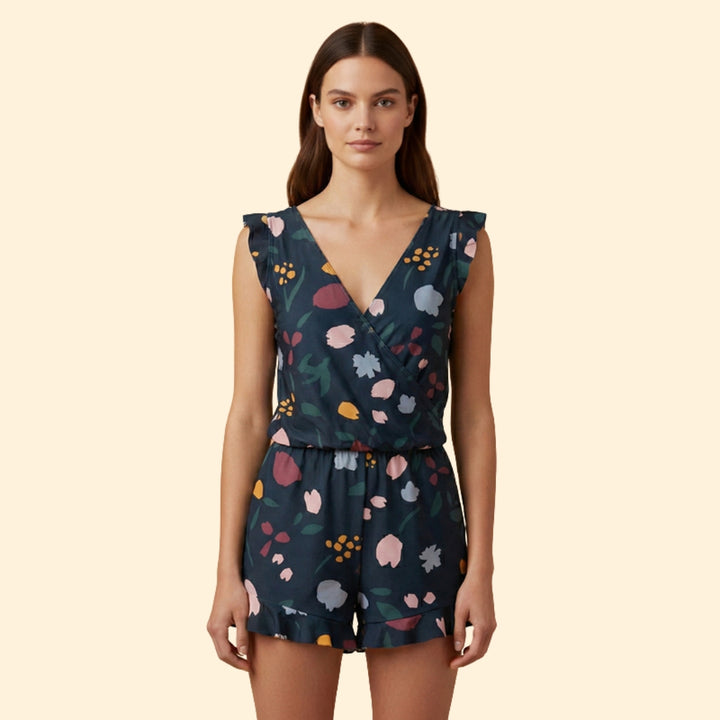 Women's Ruffled Twist-Front Romper