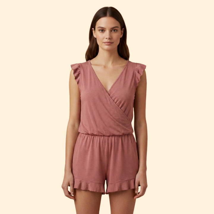 Women's Ruffled Twist-Front Romper