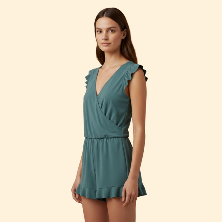 Women's Ruffled Twist-Front Romper