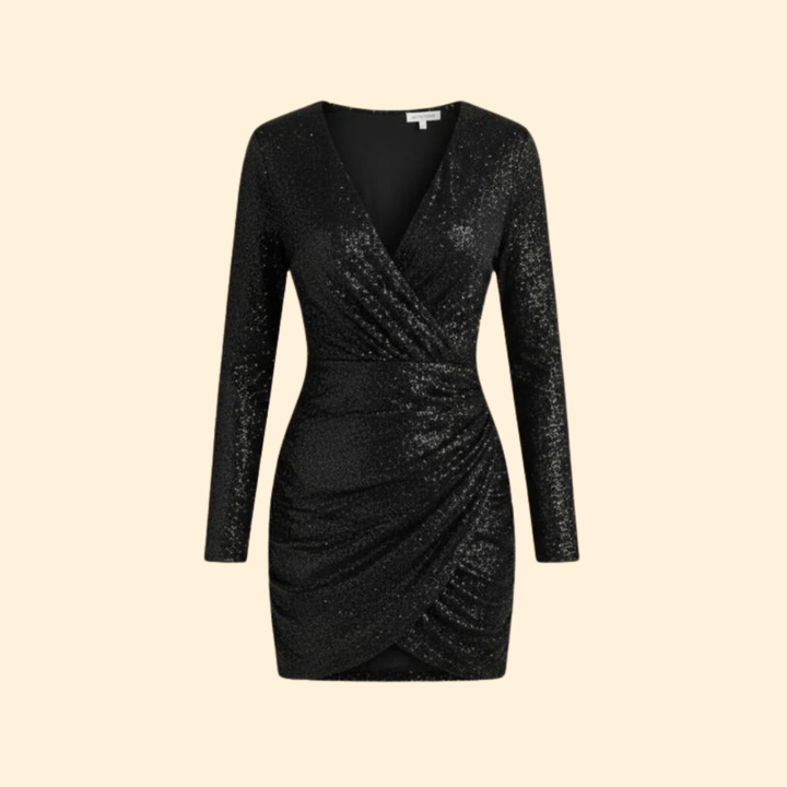 Women's Sequin V-Neck Asymmetrical Mini Dress
