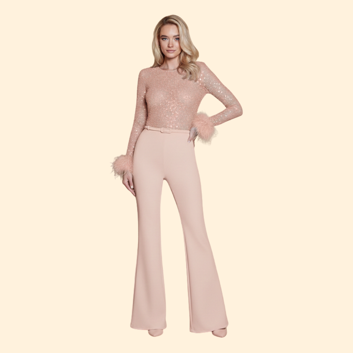 Women's Sequin and Feather Jumpsuit