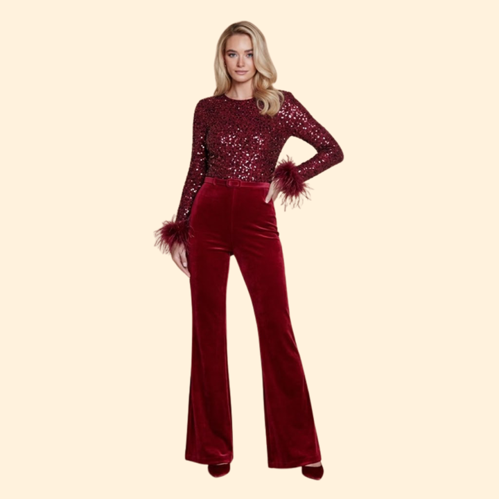 Women's Sequin and Feather Jumpsuit