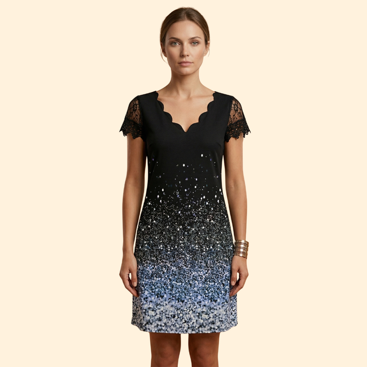 Women's Short Sleeve Lace Accent Dress