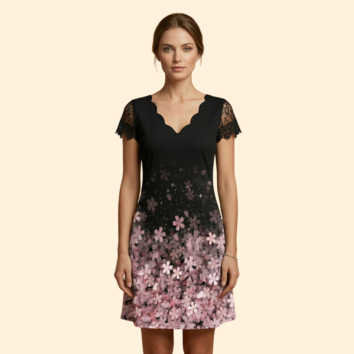 Women's Short Sleeve Lace Accent Dress