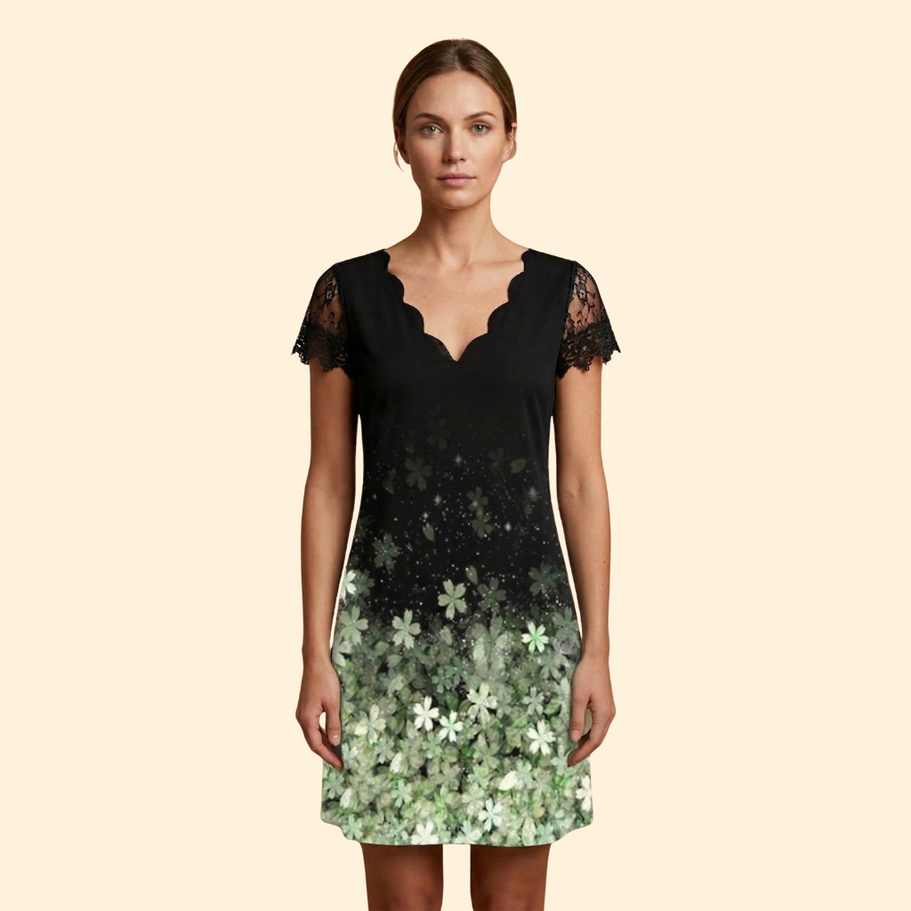 Women's Short Sleeve Lace Accent Dress