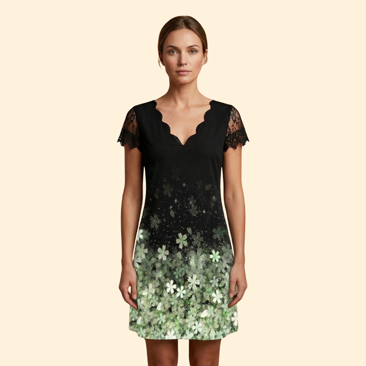 Women's Short Sleeve Lace Accent Dress