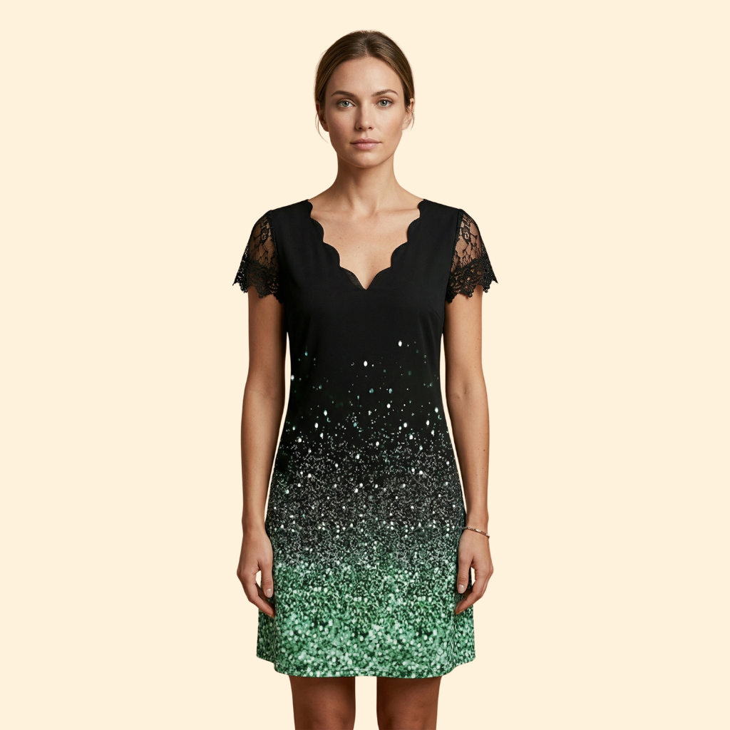 Women's Short Sleeve Lace Accent Dress