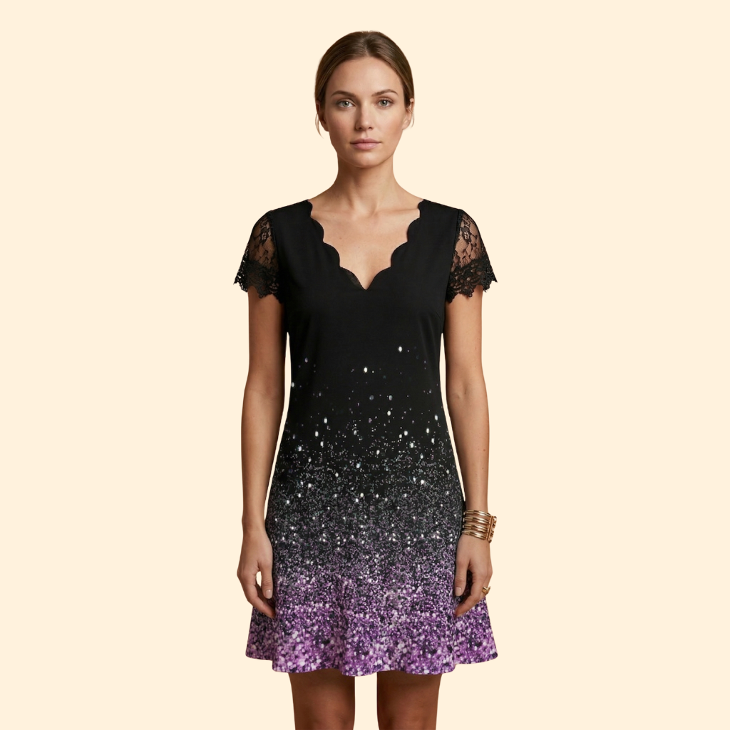 Women's Short Sleeve Lace Accent Dress