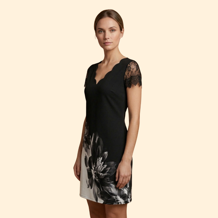 Women's Short Sleeve Lace Accent Dress