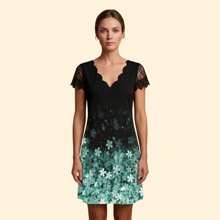 Women's Short Sleeve Lace Accent Dress