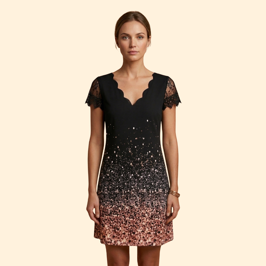 Women's Short Sleeve Lace Accent Dress