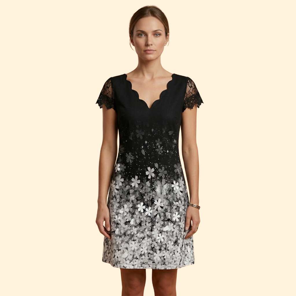 Women's Short Sleeve Lace Accent Dress