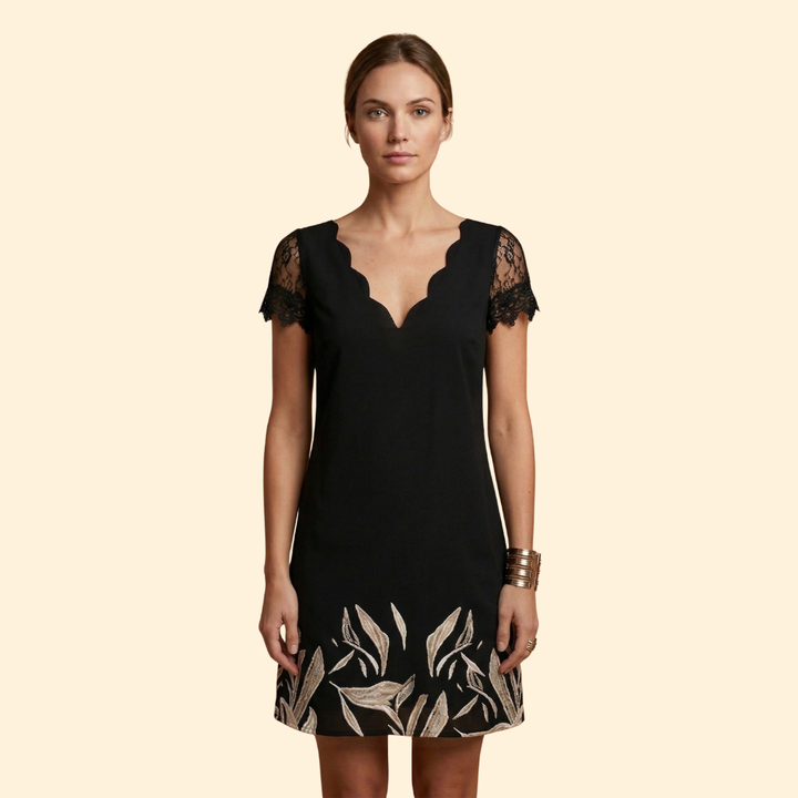Women's Short Sleeve Lace Accent Dress