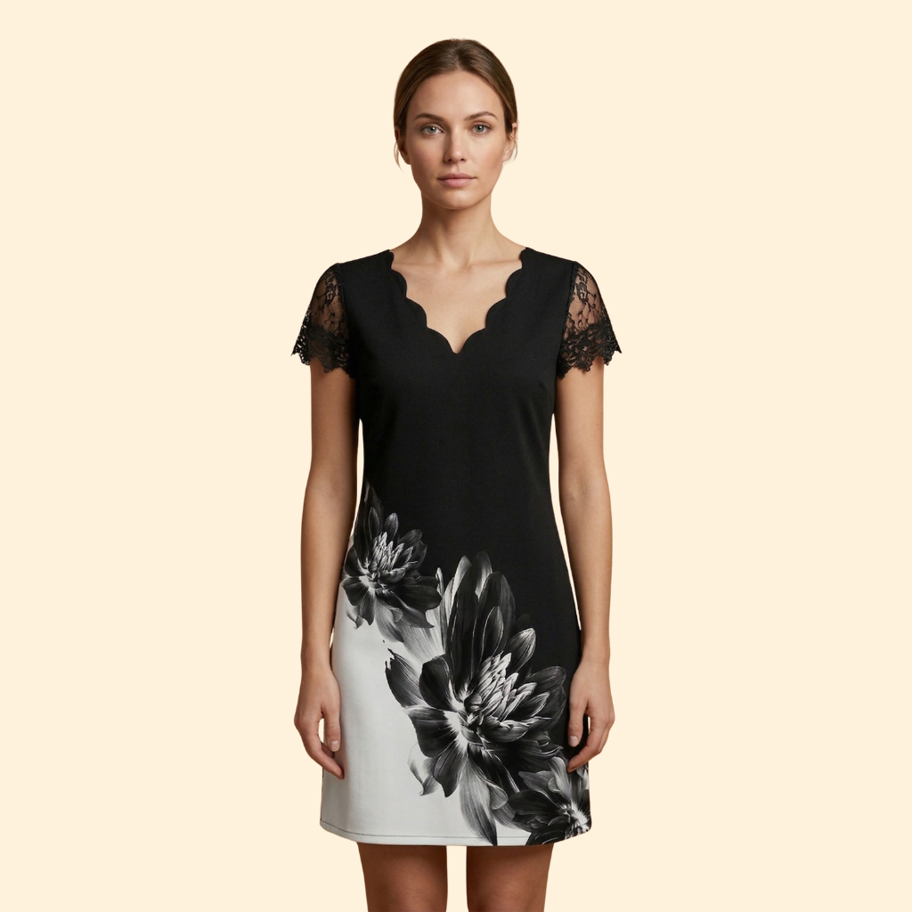 Women's Short Sleeve Lace Accent Dress